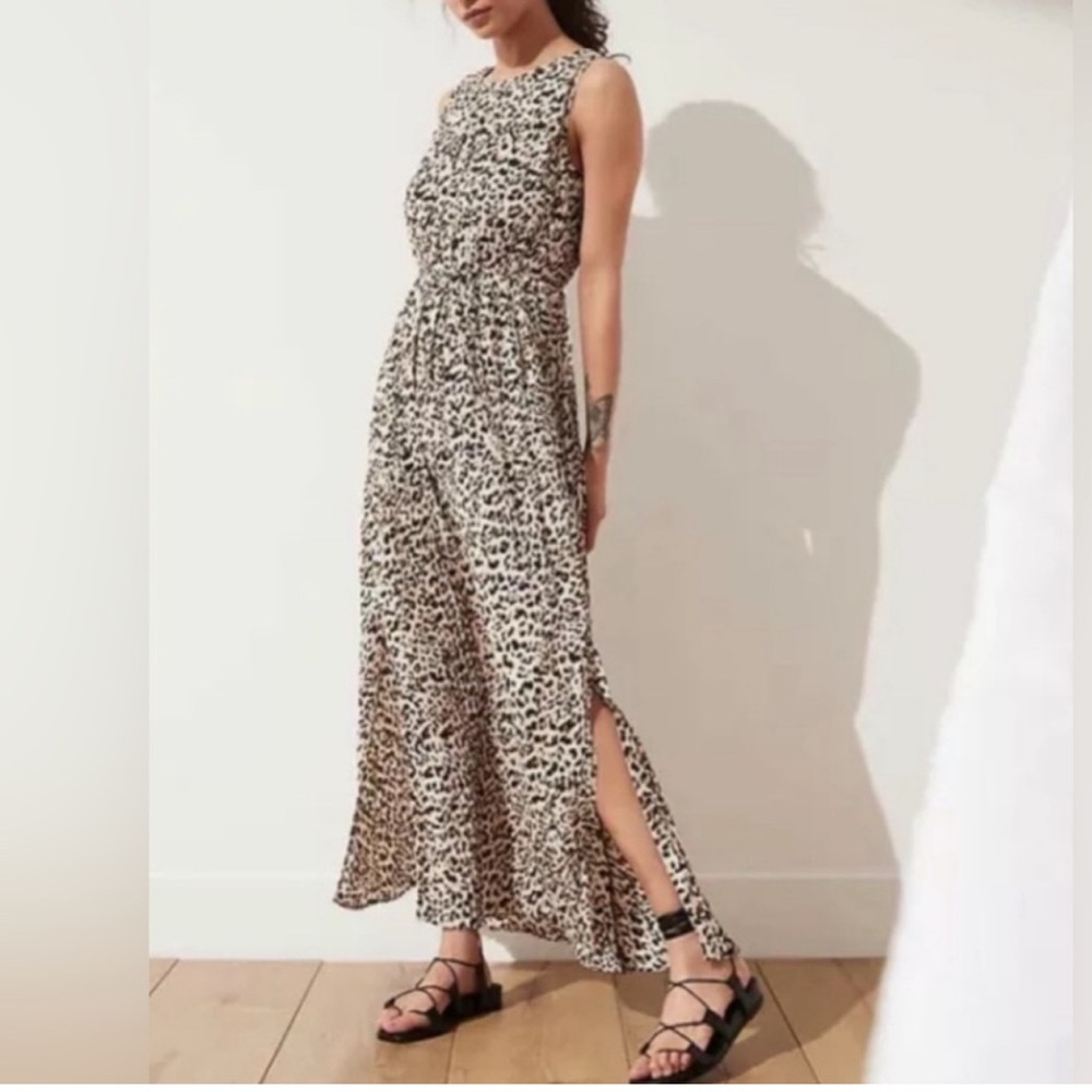 Banana Republic Pleated Leopard Print Sleeveless Maxi Dress Tan Brown X-Small